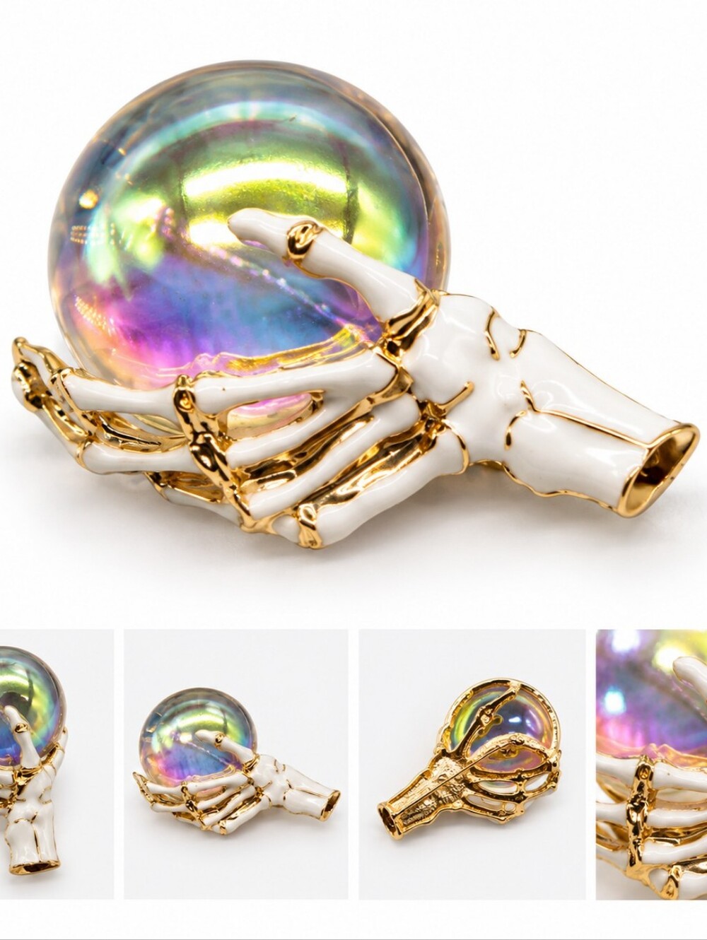 Anne Klein Halloween Skeleton Hand Holding Crystal Ball Pin